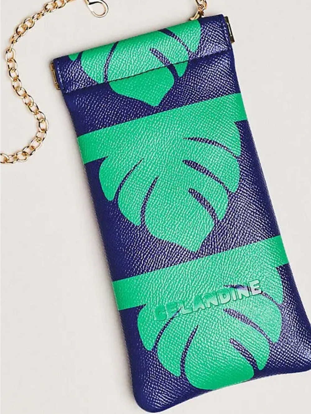Celandine Navy & Green Leaf Crossbody Phone Pouch